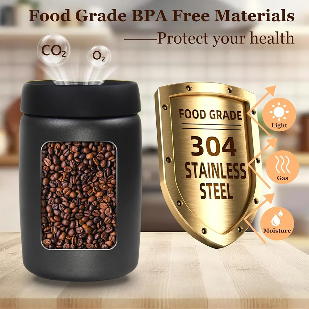 1200mlCoffee Vacuum Canister Coffee Bean Storage Airtight Food Container Press Out Excess Air Preserve Freshness for Loose Tea
