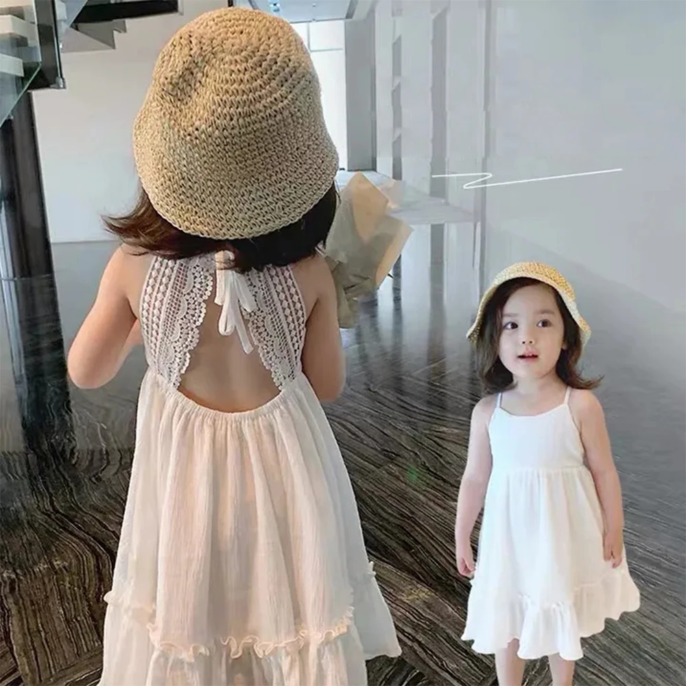 Melario Girls Lace Dresses Summer Senza Maniche White Party Dress Teen Girls Strap Dresses Sling Ruffles Baby Kids Clothes Vestidos
