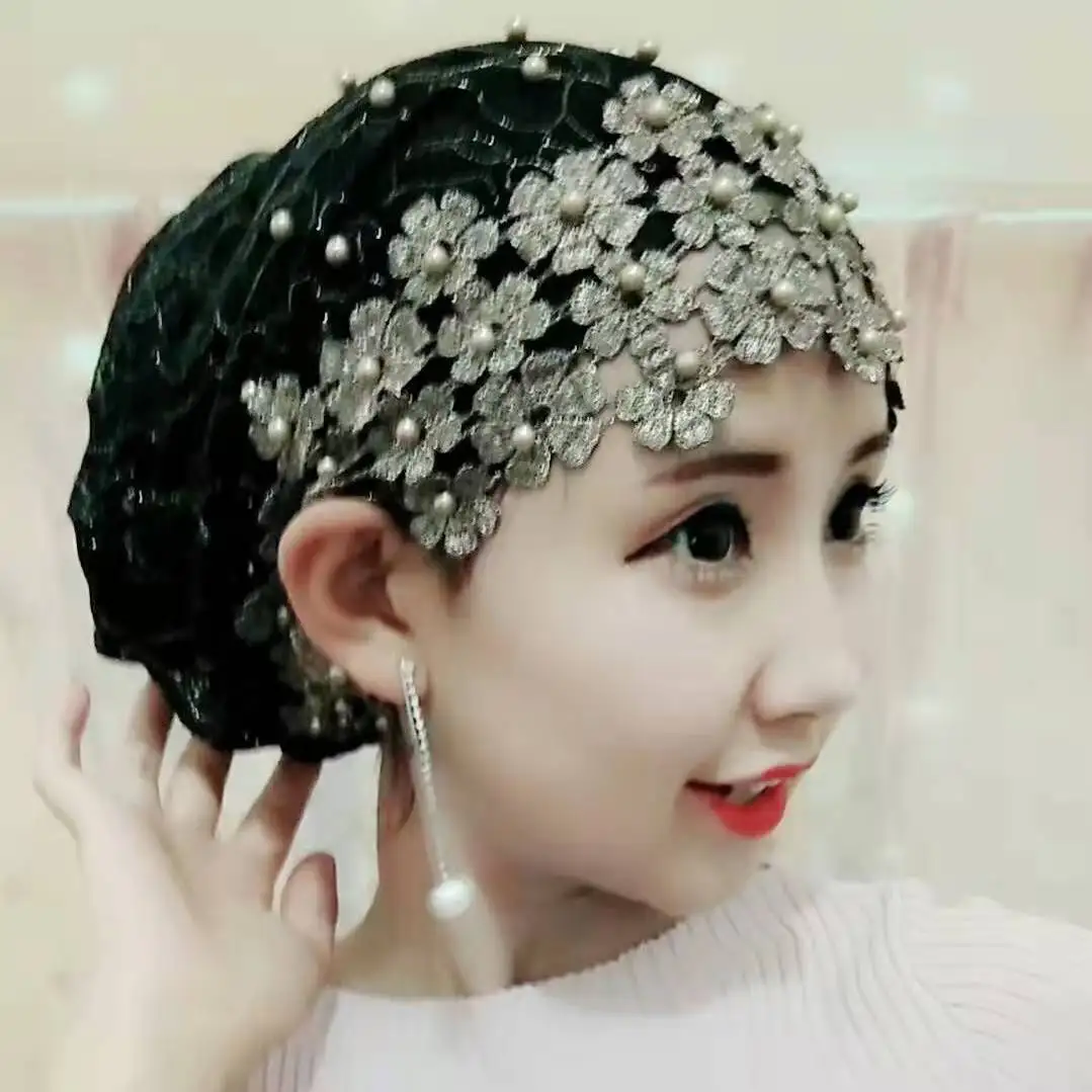 Fashion Headwear Turban Summer Lace Beaded Head Wraps Caps for Women Muslim Hijab Inner Hat Female Hair Care Headscarf Bonnets 3