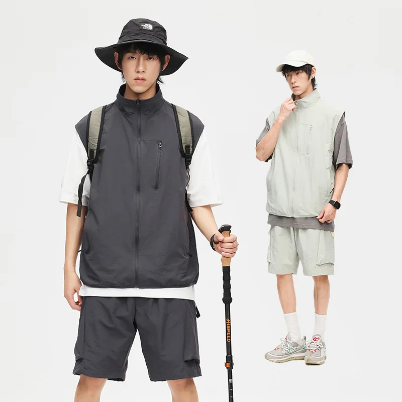Streetwear Cargo Vest Shorts Sets Men Outdoor Summer Thin Fashion Sleeveless Vest Two Piece Set Sports Casual