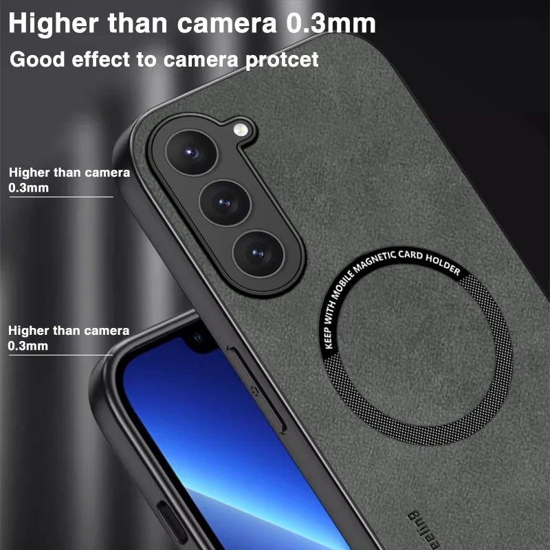 Magnetic Leather Case with Wireless Charging - Luxury Soft Cover