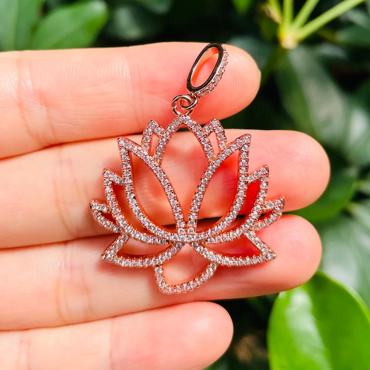 5pcs Lotus Flower Charms Exquisite Pendant for Bracelet Making Women Necklace Cubic Zirconia Pave Jewelry Accessory Wholesale