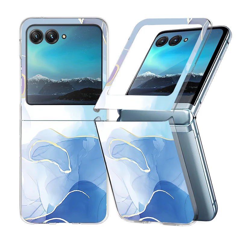 Marble Pattern Transparent Shockproof Phone Case - Clear Folding Hard Cover