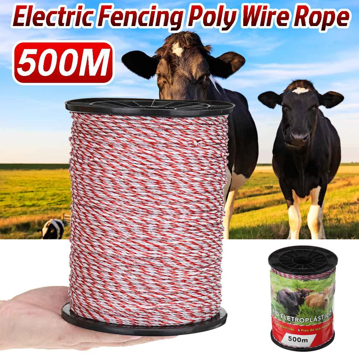 4 Rolls 500m x 2mm 3 Strand Electric Fence Polywire Poly Wire Fencing Energiser 