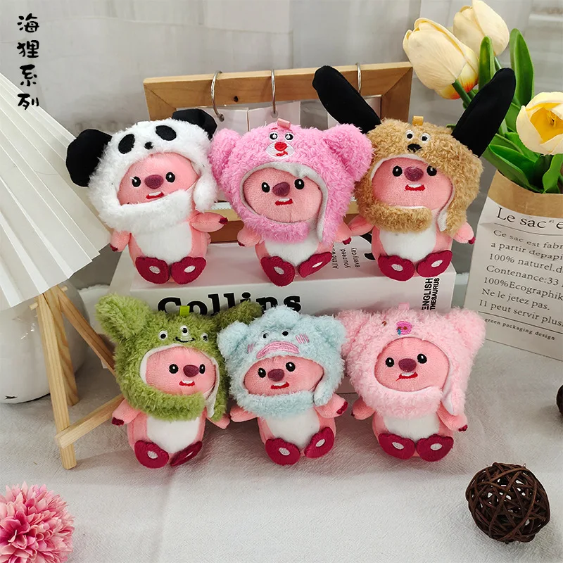 

6pcs Cute Little Beaver Plush Toy Strawberry Bear Head Set Keychain Girlfriends Lovers Bag Plush Doll Hanging Ornaments