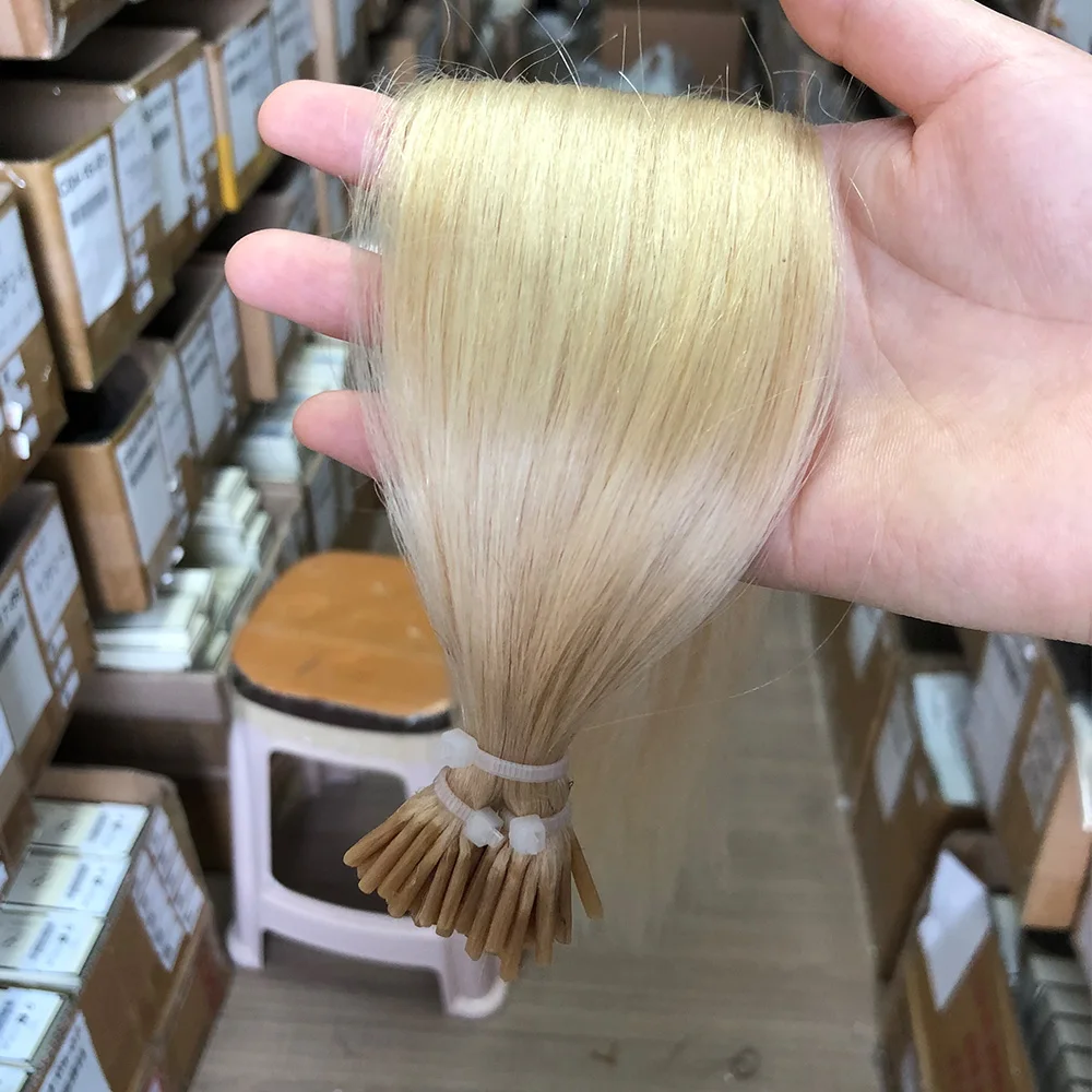 Blonde I Tip Microlink Hair Extensions Real Human Hair 50strands Capsule Keratin Natural Fusion Micro Ring Human Extensions