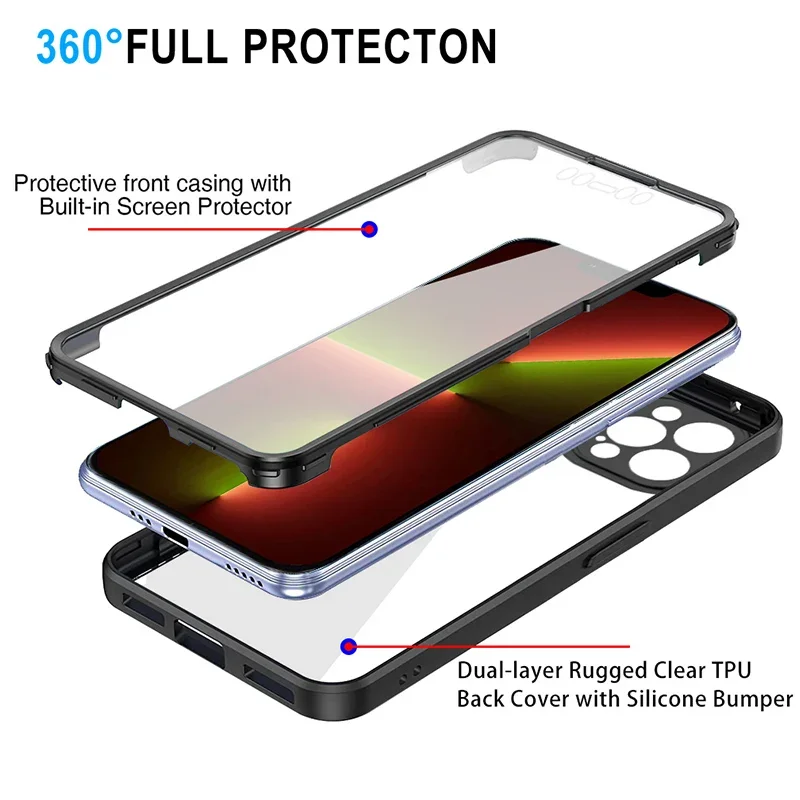Crystal Clear Full Wrap Phone Case with Lens Protection and Film Back Cover