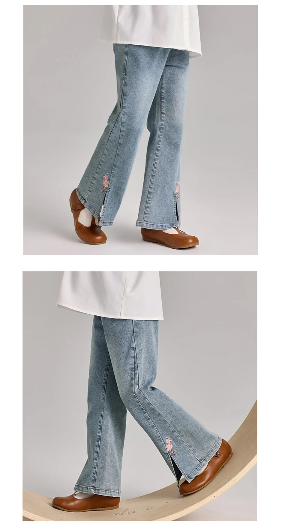 ديف بيلا الربيع الفتاة التطريز السراويل موضة عادية مرونة الخصر Bootcut الجينز بنطلون أطفال مضيئة حفلة رسمية DK1260340