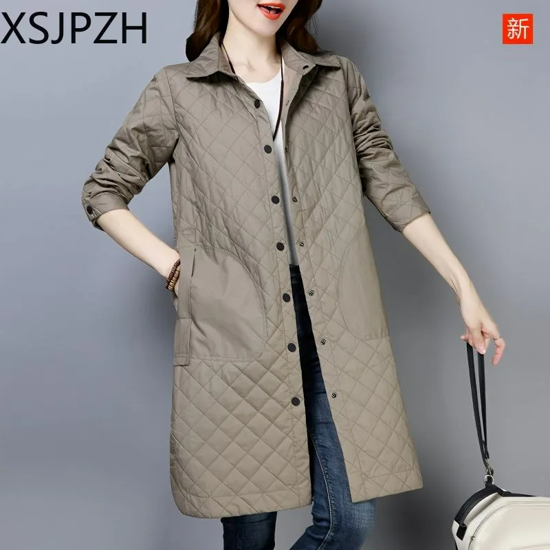 

2023 The New Thin Padded Jacket for Women Is Versatile Long and Loose In Spring and Autumn Padded Tooling Thin Padded Jacket.