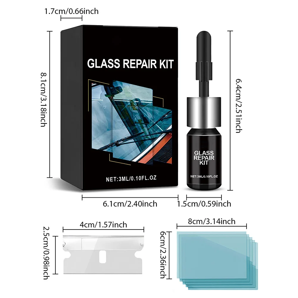 자동차 유리 균열 수리 도구 내마모성 균열 스크래치 수리 키트 칩스, 균열, 별 모양 균열용 앞유리 균열 수리 키트