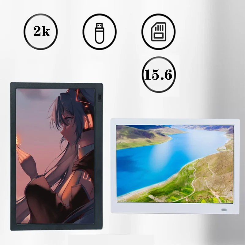 15.6-inch 2K Digital photo frame 1920 * 1080 Video, Image, Music, Calendar, USB/SD White Black Digital photo frame, Christmas