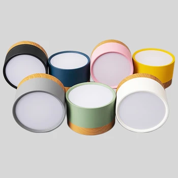 표면 장착 조도 조절식 LED 다운라이트, 북유럽 우드 그레인 스포트라이트, 로비 거실 침실, 마카롱 천장, 7W, 10W, 12W, 15W, 18W