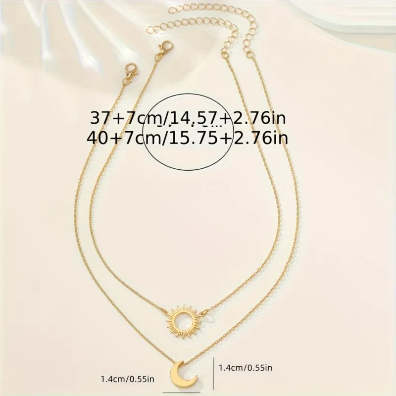 Elegant Bohemian Style 18K Golden Plated Sun & Moon Pendant Necklace for Women Double Choker Neck Party Jewelry Gifts