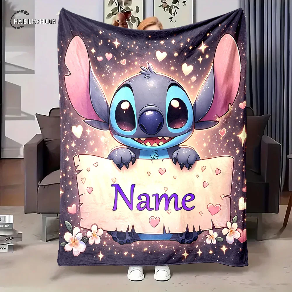 Customized Name Blanket Disney Stitch Print Soft and Warm Blanket Suitable for Home Office Camper Sofa Bed Picnic Blanket Gift 4