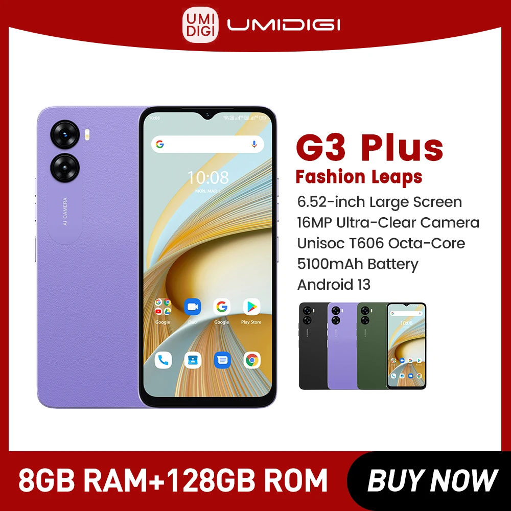 UMIDIGI G3 PLUS Smartphone, Android 13 ,Unisoc T606, 4GB+128GB, 16MP Camera,5150mAh Battery, Dual SIM 4G mobile Phones new global version cell mobile phones s21u 16g 512gb daul sim 5g celulares 16mp 32mp cameras telefon 6800mah battery smart phone