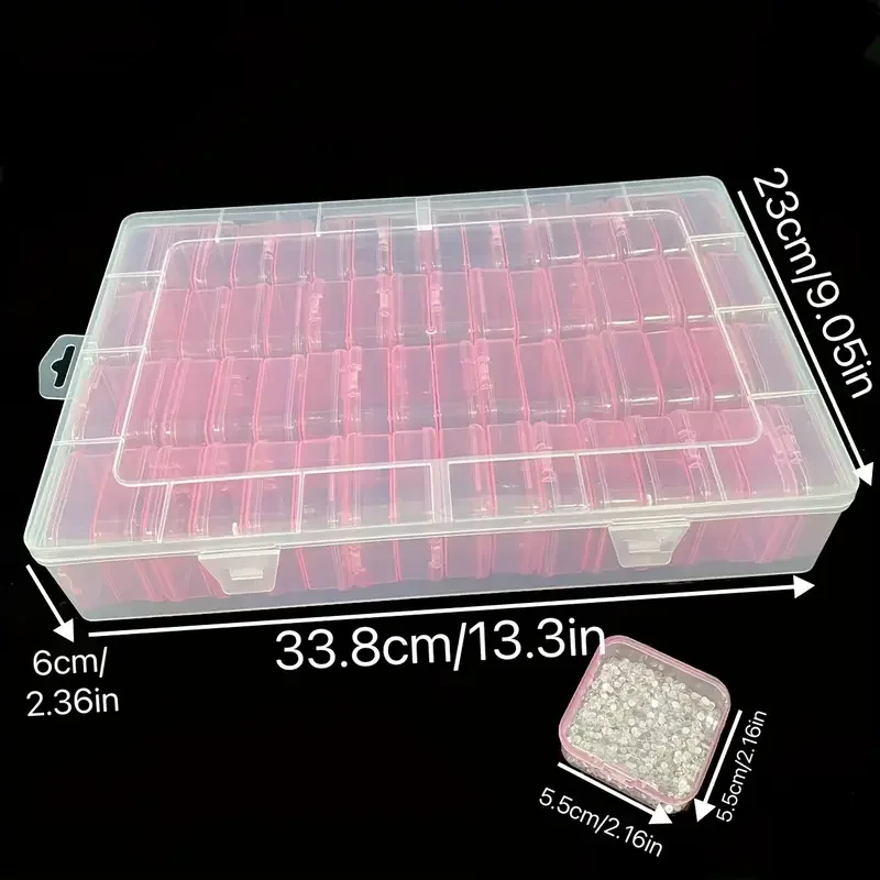 64pcs Large Capacity Transparent Storage Box Set-Portable Organizer for Beads, Jewelry & Small Items-White/Pink