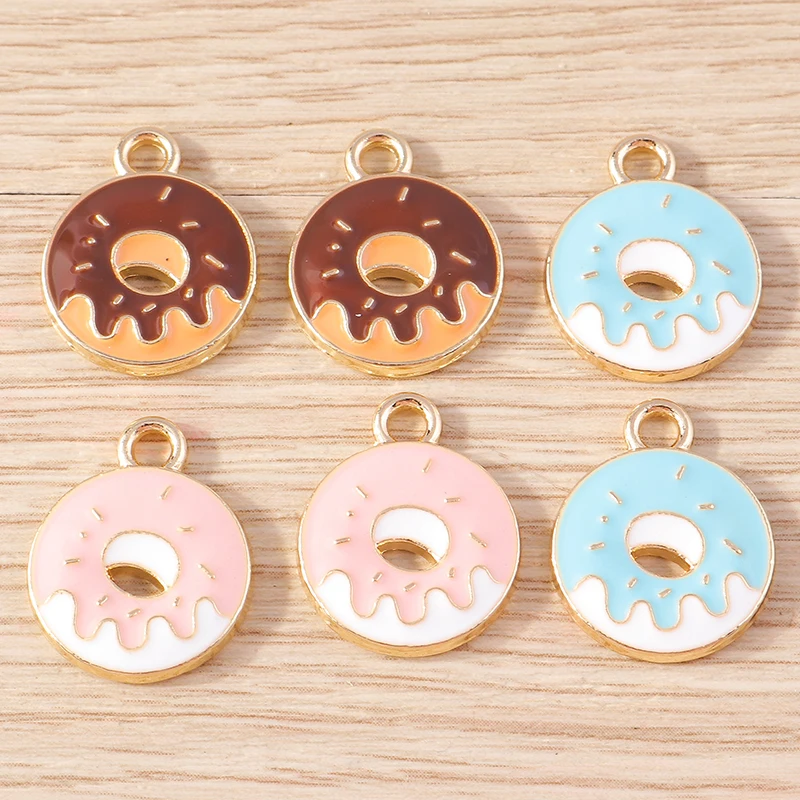 10 Stück süße Lebensmittel Charms Emaille Dessert Donut Charms Anhänger für Schmuckherstellung Ohrringe Halskette Armband DIY Handwerk Zubehör
