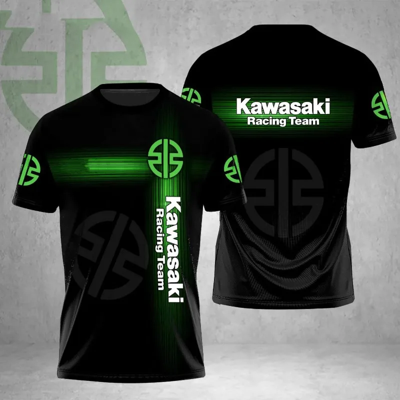 Été nouveauté 20224, T-shirt pour hommes, T-shirt respirant décontracté à manches courtes avec imprimé moto 3D Kawasaki