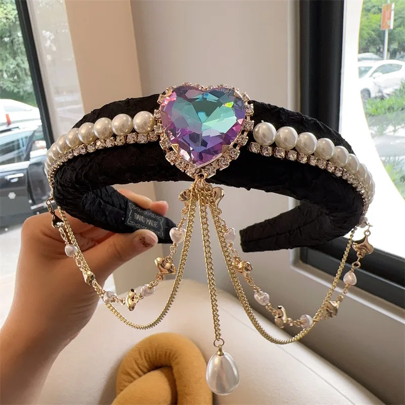 

Women New Fashion Sponge Baroque Pearl Tassel Set Diamond Hairbands