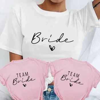 Women T Shirt Team Bride Bachelorette Party Shower Hen Party Bridesmaid Print T-Shirt 2025 Girls Wedding Female Polyester Tops 1