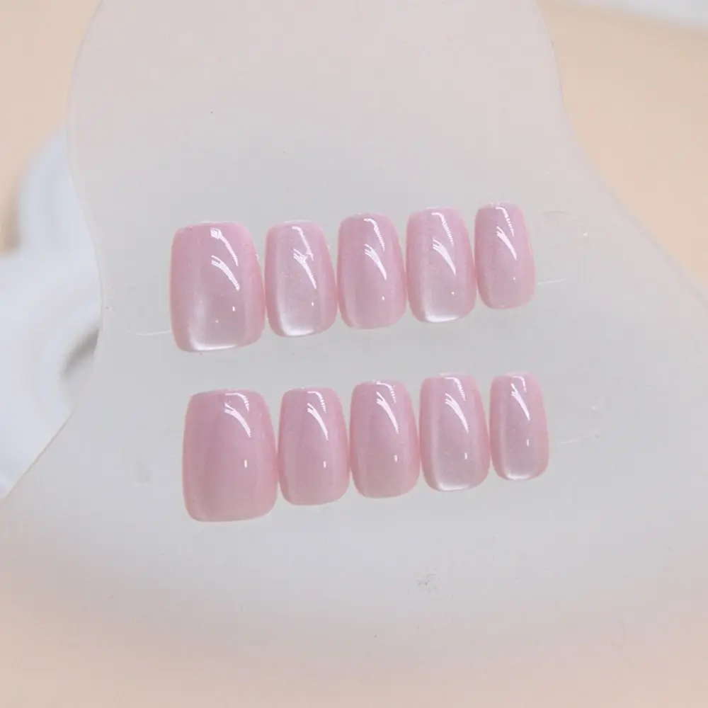 Fashion Long Square False Nails French Shining Press on Nails Cat Eye Detachable Fake Nials Women Girls