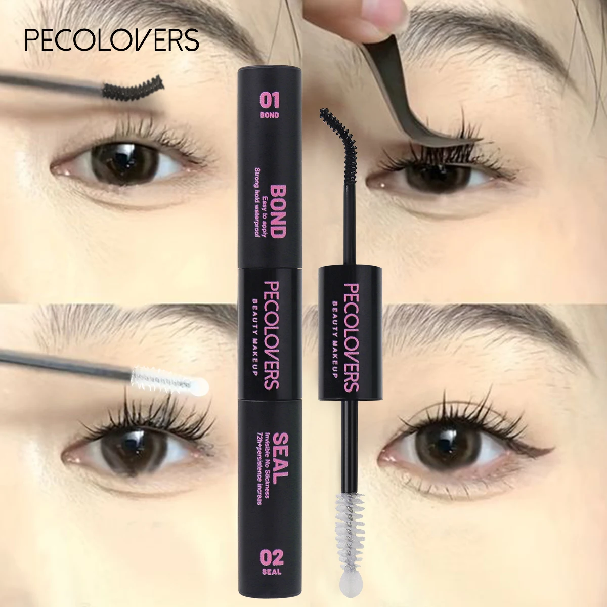 Double-head Eyelash Mascara & Lash Adhesive, Waterproof, Long-lasting Sweat-proof Formula For Voluminous Lengthened Curly Lashes_voghion.com