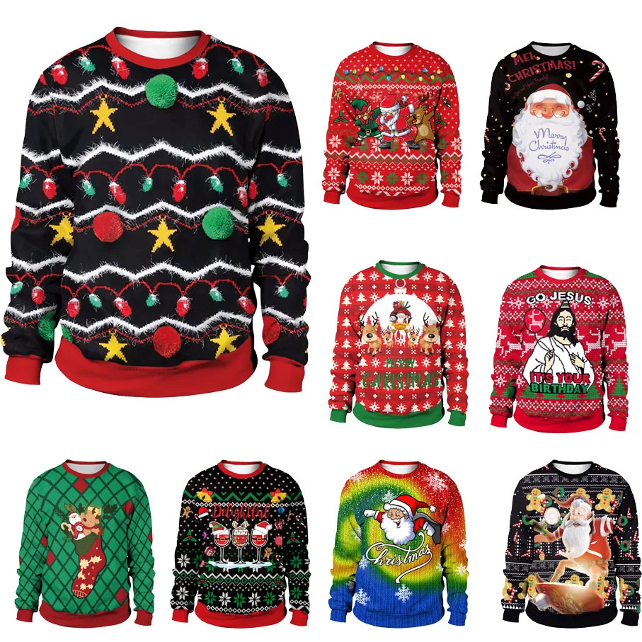 

Men Women Funny Ugly Sweaters Christmas Lanterns Long Sleeve Round Neck Autumn Winter Couples Xmas Jumpers Tops 2XL Sweatshirts