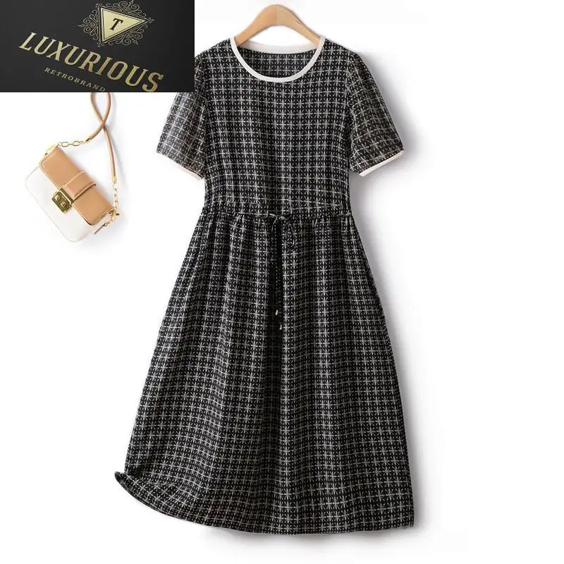 

Elegant And Pretty Women's Dresses 2023 Summer Slim European Print Drawstring Waist Thin Chiffon Over The Knee Woman Dress 4XL