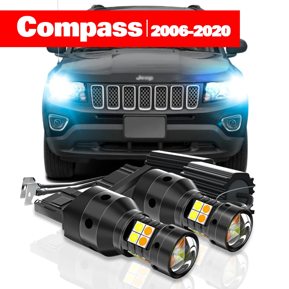 For Jeep Compass MK MP 2006-2020 Accessories 2pcs LED Dual Mode Turn  Signal+Daytime Running Light DRL 2010 2011 2012 2013 2014