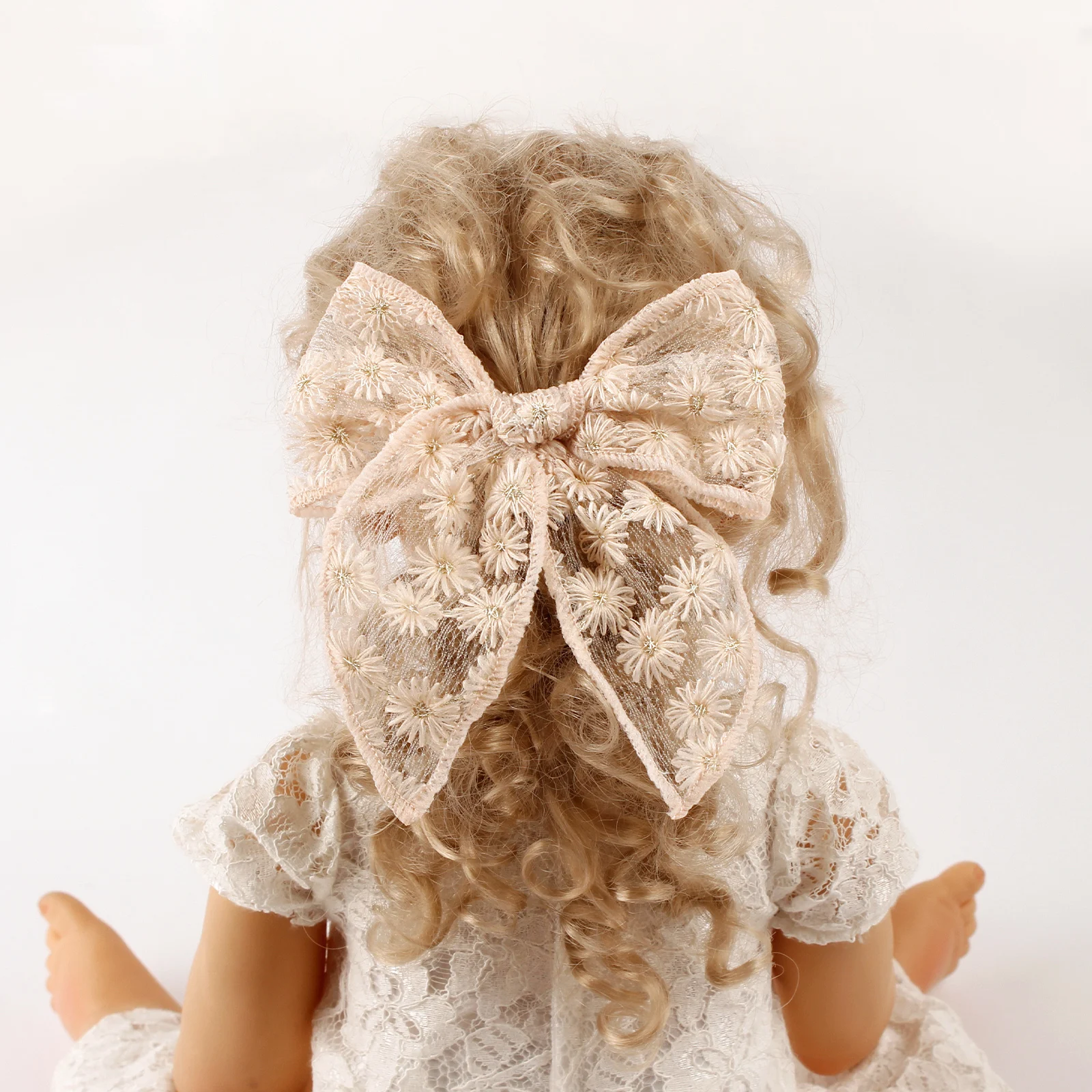 Kids Flower Embroidery Lace Bow Hair Clips 3pcs For Girls, hair accessories