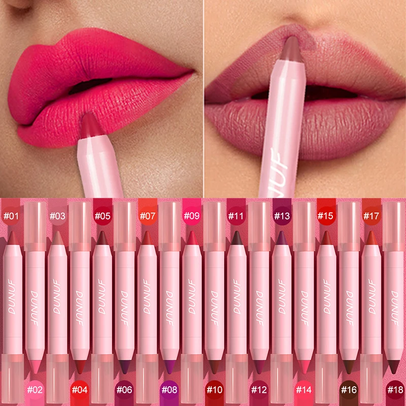 DUNUF Lipstick Pencil Waterproof Sexy Red Nude Purple Matte Tint Lipstick Lasting Lip liner Pen Longlasting Makeup Cosmetic 2