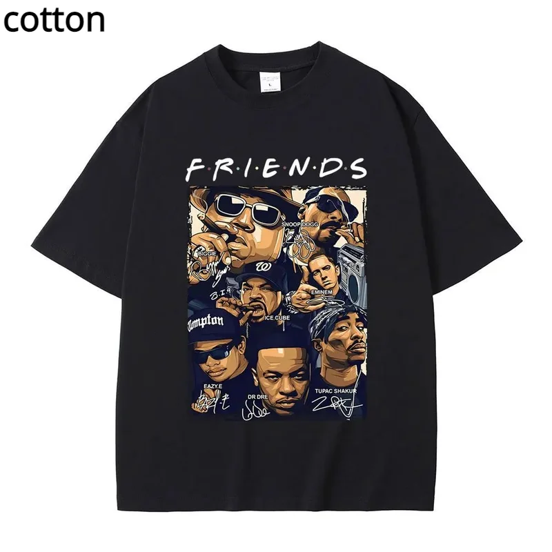 

Friends The Notorious Big Biggie Smalls Snoop Dogg Eminem Ice Cube Eazy-E Dr.Dre Tupac 2Pac T-shirt Men Hip Hop Vintage Tshirt