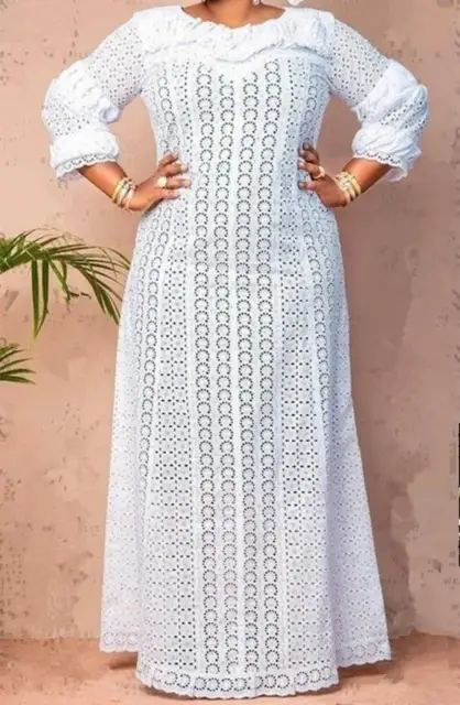 Robes africaines élégantes pour femmes, blanches, ajourées, mode musulmane Abayas Dashiki, Kaftan, longue Robe Maxi, 2023, M-5XL