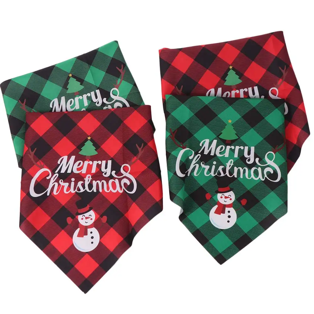 Pet Supplies Red Green Grid Christmas Dog Scarf Santa Claus Snowman Triangle Bandana Adjustable Pet Triangle Scarf Pet Grooming