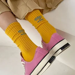 Colorful Cotton Embroidery 'Today I'm Awesome' Unisex Mid - Tube Designer Socks - One Size (YELLOW)