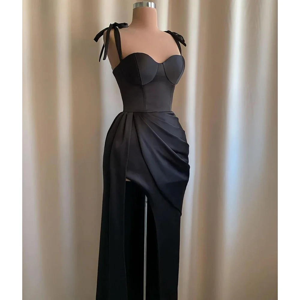 

Женское Плиссированное вечернее платье, черное платье до пола без рукавов, с высоким разрезом, без бретелек, платье для выпускного вечера, красивые платья для особых случаев