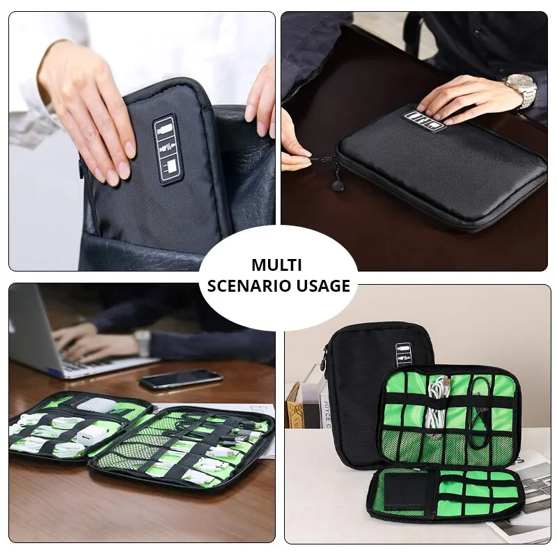 1pc Black Green Storage Bag Electronic Accessory Organizer Portable Usb Data Cable Charger Plug Travel Waterproof Organizer - 5