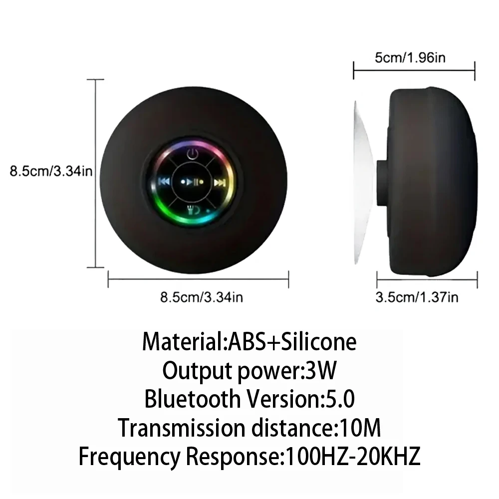 Bathroom Waterproof Wireless with Colorful LED Bluetooth Speaker Large Suction Cup Mini Portable Speaker Outdoor Stereo Speaker