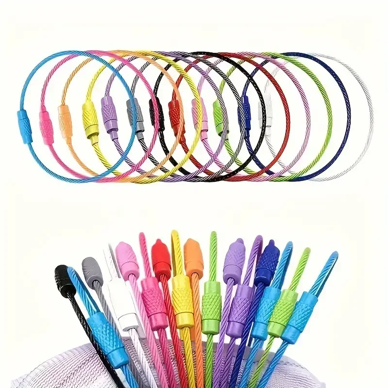 10-100pcs Stainless Steel Wire Keychain Ring Key Keyring Circle Rope Cable Loop Outdoor Camp Luggage Tag Screw Lock Gadget