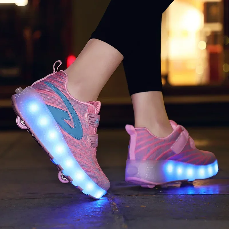 Trendy LED Light Rechargeable Kids Roller Skate Shoes 2 Wheels Fashion Boys Girls Gift Casual Outdoor Sports Running Sneakers