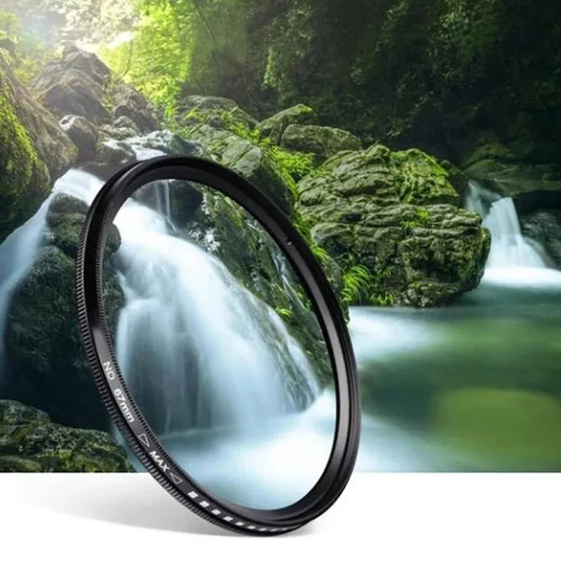 Filtre ND variable ND2-ND400 pour objectif, vue éclatée avec les bagues 52mm, 58mm et 67mm.
