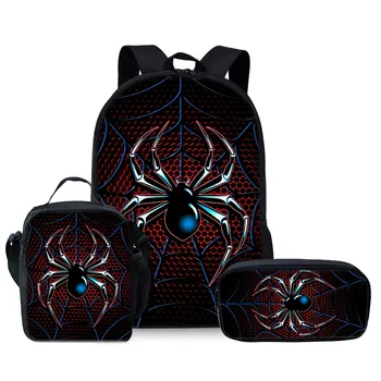 3D Spider Printed Children's School Bag for Boys and Girls 3pecs/set backpacks meal bag pencil case versatile schoolbags bookbag 1