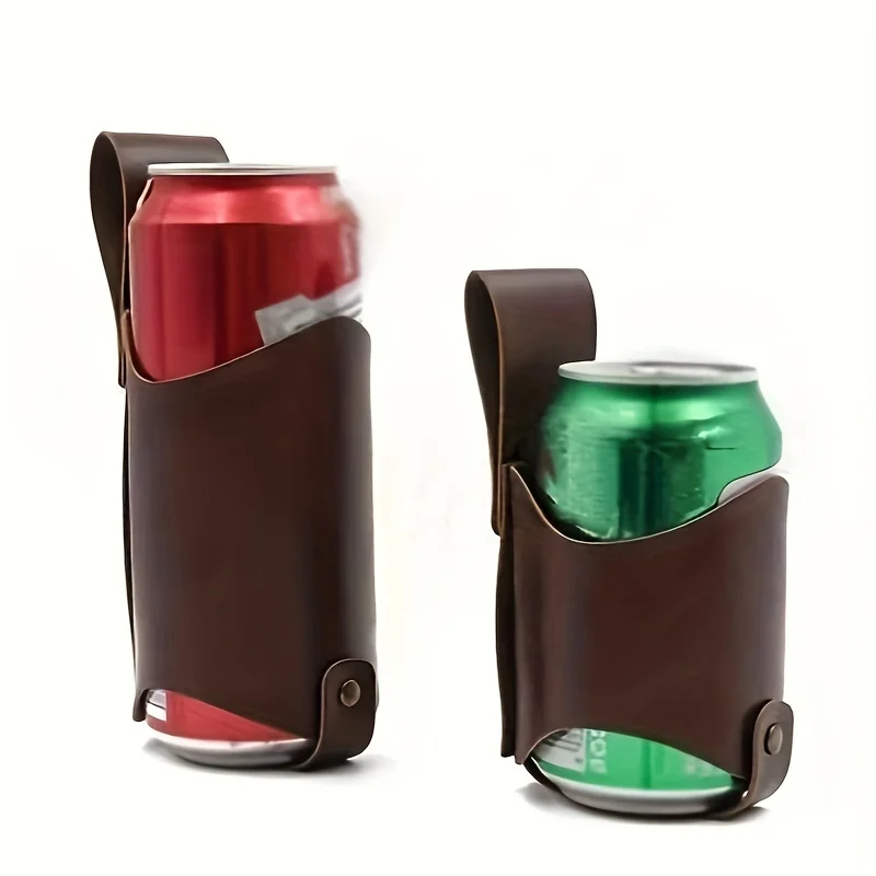 1pc PU Leather Beer Can Holder, Adjustable Waist Belt for 330ml/500ml, Waterproof Men's Outdoor Travel Accessory