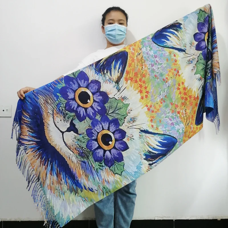 Van Gogh-Inspired Cashmere Wool Scarf - Coffee House Print Winter Wrap