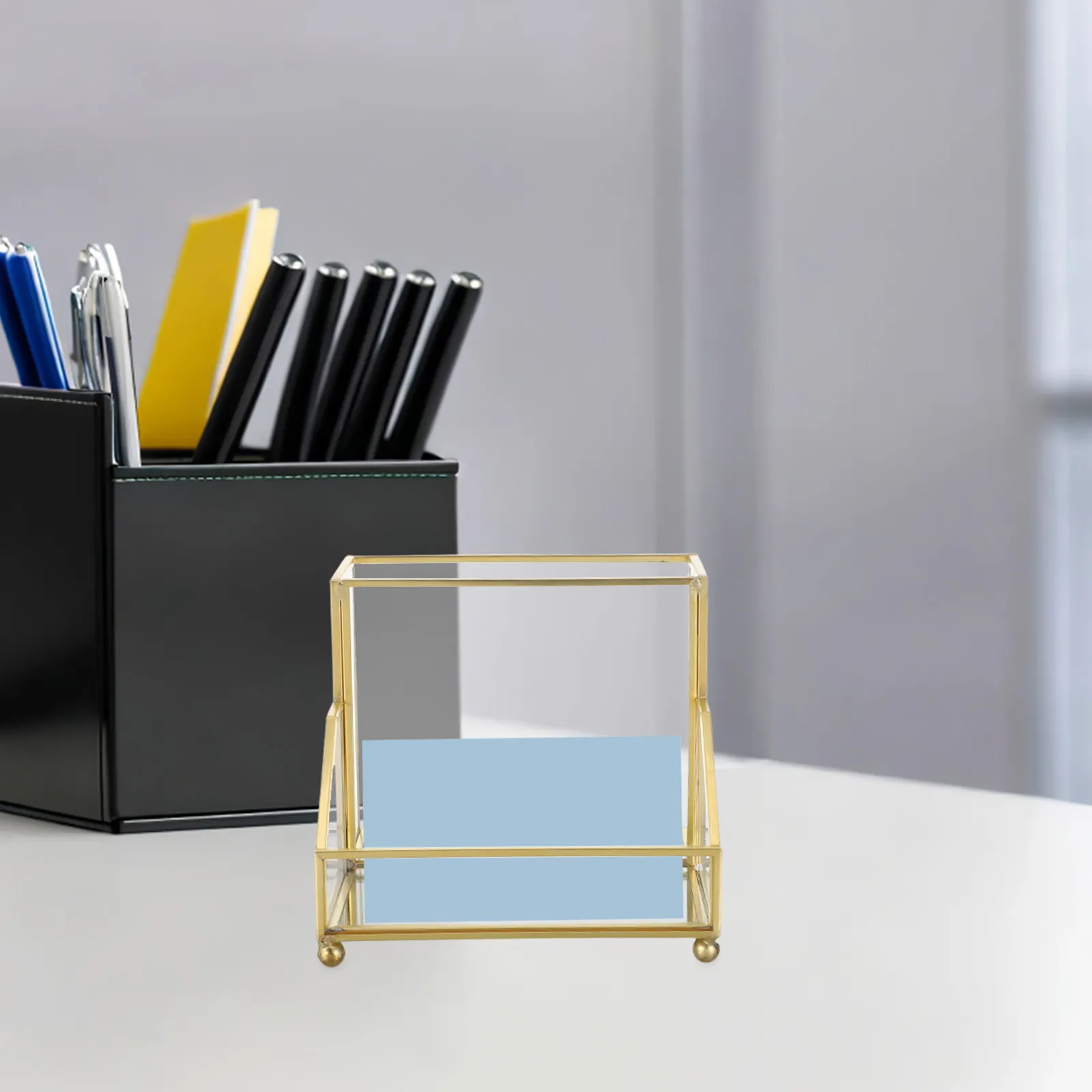 프리미엄 명함 보관함, 이름 카드 보관함, 수직형 데스크탑 디스플레이 스탠드, 우아한 골드 포인트가 있는 사무용 정리함