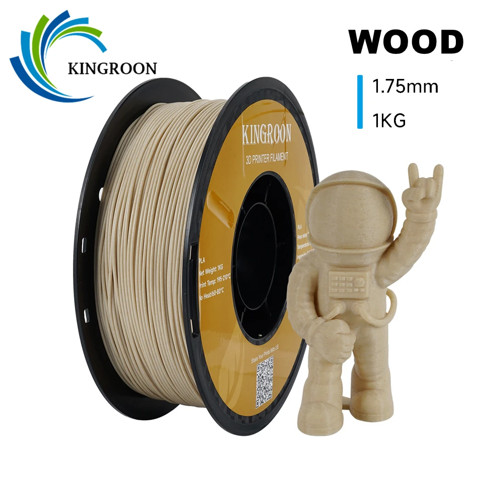

KINGROON 3D Printer Filament Wood PLA 1.75mm 1kg Spool Wood-based Printing Material , Wood-like 3D Printer Model