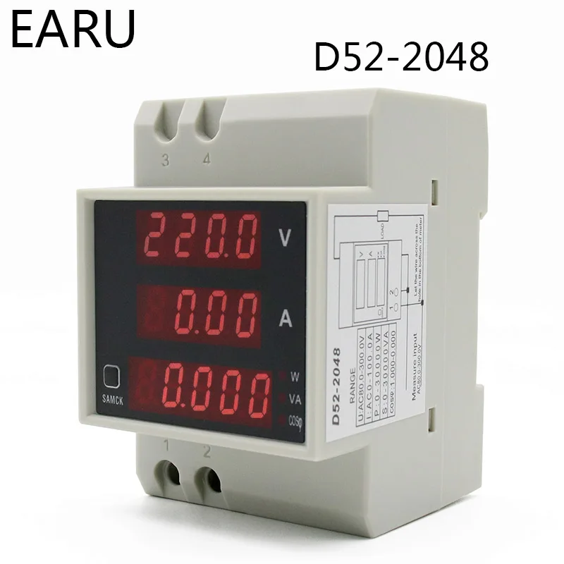 

Digital Energy Meter Din Rail LED Active Power Factor Multi-Functional Power Meter Voltmeter Ammeter Voltage Ampere Tester DIY