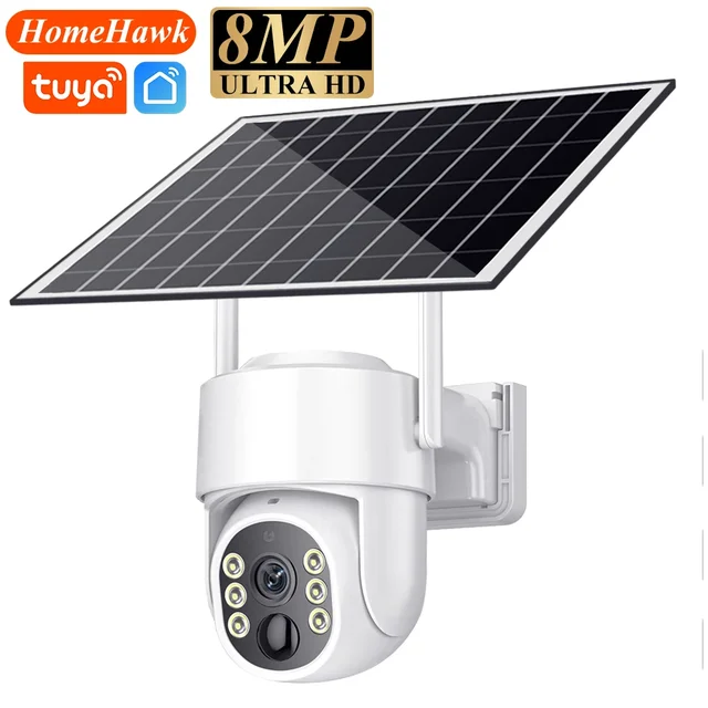 Caméra de sécurité solaire WiFi Tuya, caméra extérieure sans fil 8MP, faible consommation d'énergie, caméra PTZ, détection de mouvement PIR, vidéosurveillance CCTV 1
