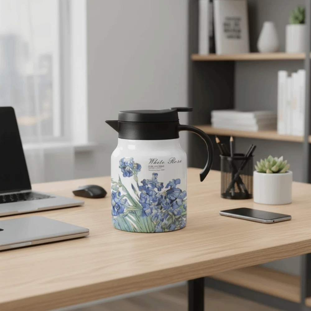 1000ml Floral Pattern Tea Kettle 316 Stainless Steel with Tea Infuser Thermal Teapot Vintage National Style Insulated Carafe