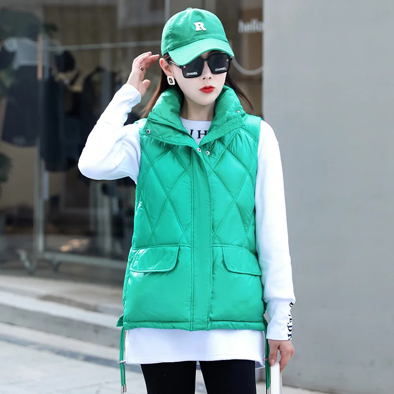 

Free Shipping Women's Winter Vest Fashion Quilted Warm Stand Collar Sleeveless Autumn Jacket Short Coat Trend